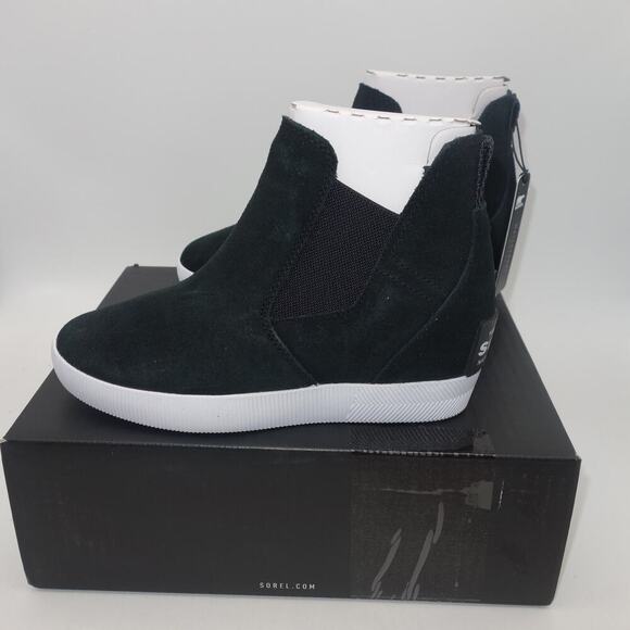 NEW Sorel Out N About Slip-On Wedge Bootie Black White Women's 8.5 No Box - Picture 1 of 6